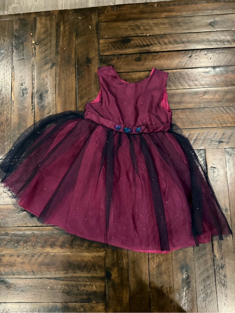 bebe Girls Burgundy Party Dress with Black Overlay